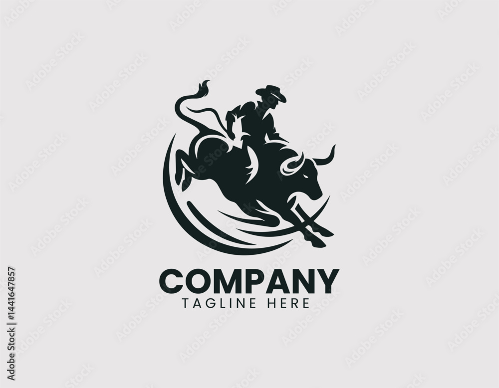 Fototapeta premium Dynamic Bull Rider Silhouette Vector Logo