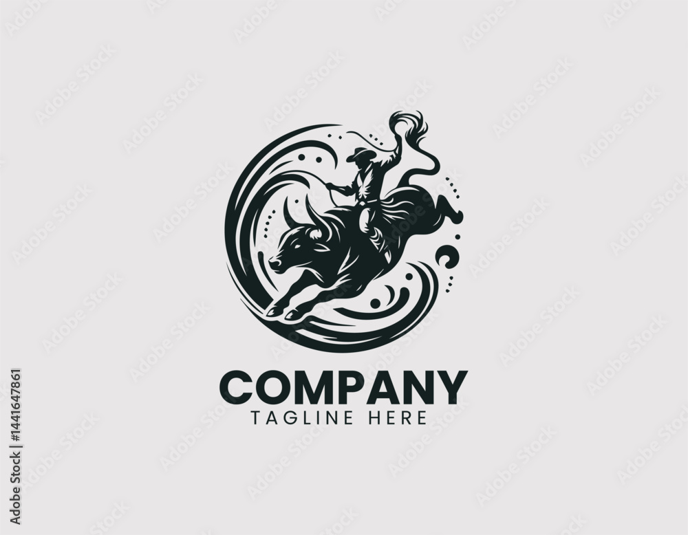 Dynamic Bull Rider Silhouette Vector Logo