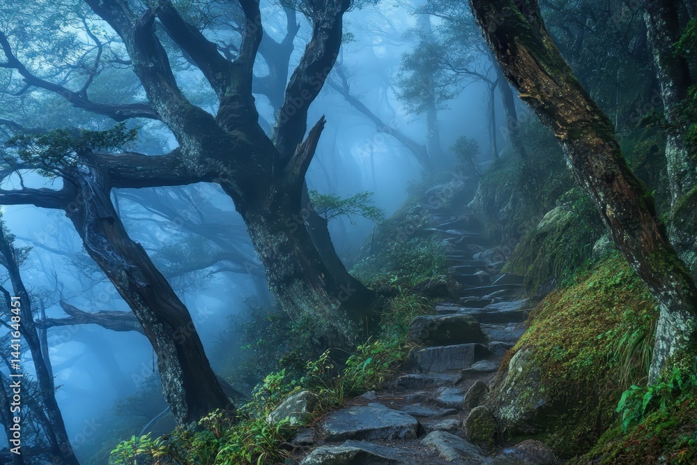 A scary foggy forest