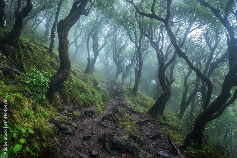 A scary foggy forest