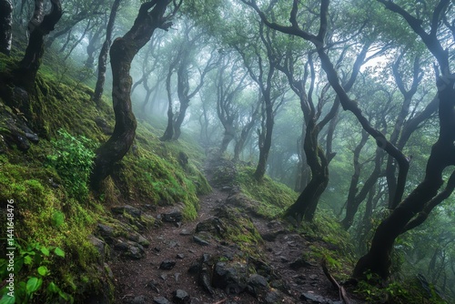 A scary foggy forest