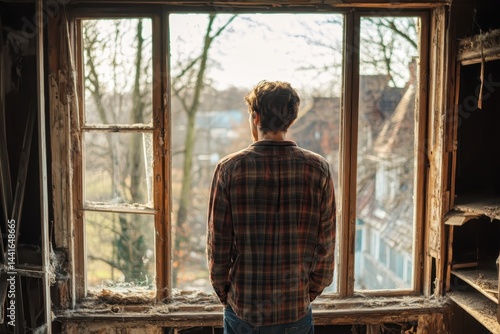 A young man is in an abandoned house.