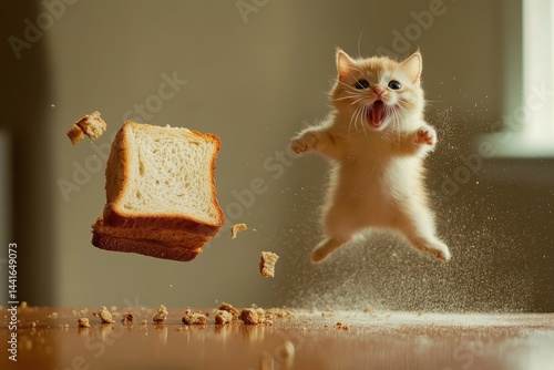 Obraz na płótnie Jumping toast bread w salonie