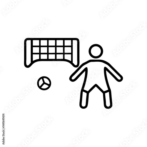 Penalty shot moment in flat minimal design with soccer player