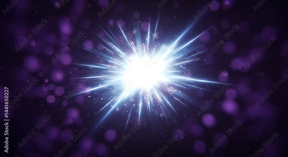 Fototapeta premium Bright Light Burst with Purple Bokeh Background