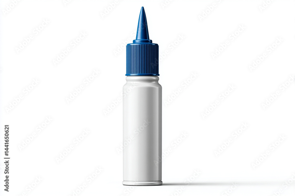 plastic bottle of super glue with a long and slightly curved body, a sharp and pointed blue cap, isolated on a white background. plastic bottle of super glue with a long and slightly curved body, a sharp and pointed blue cap, isolated on a white background.