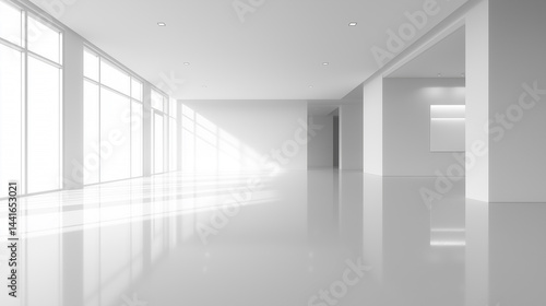 Minimalistic Empty White Room with Futuristic Light Reflections