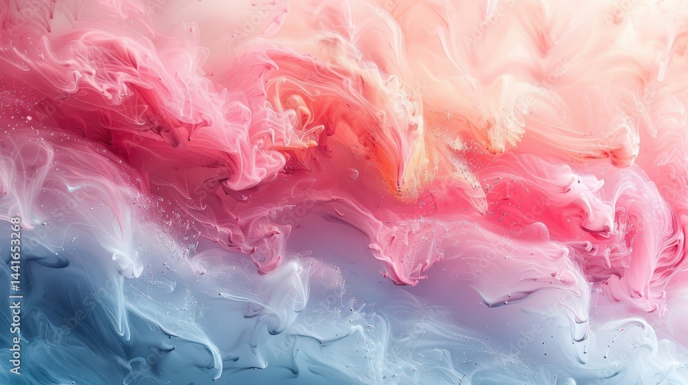Fototapeta premium Harmonious Blend of Rose, Peach, and Sky-Blue Inks Creating an Abstract Art