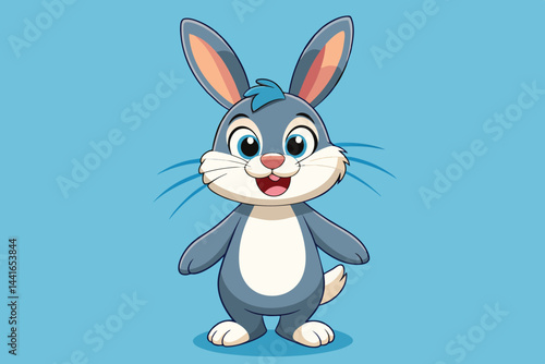 A cute rabbit character stands with an inviting expression, featuring large eyes, a small nose, and pointed ears, perfect for engaging young audiences in stories or games.