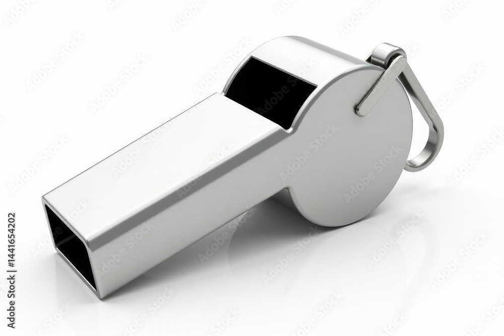 Shiny silver whistle, metallic texture, isolated , sport, white background Shiny silver whistle, metallic texture, isolated , sport, white background