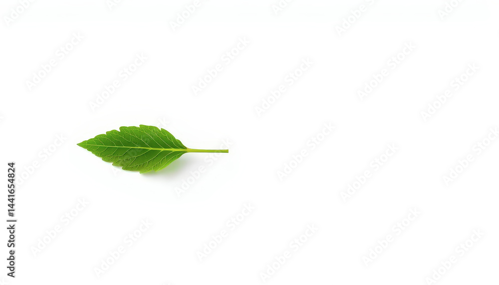 Obraz premium Single Green Leaf on White Background