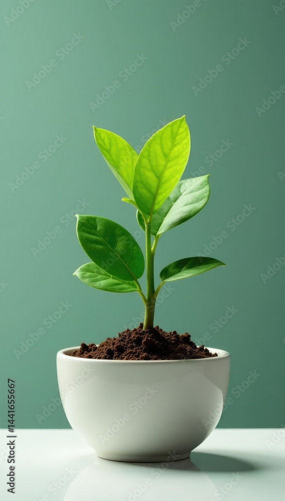A small, isolated plant in a shallow container, plant life, florals A small, isolated plant in a shallow container, plant life, florals