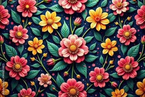 Intricate floral textile design, repeating seamlessly , beauty, retro