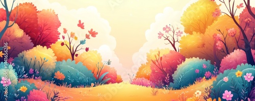 Colorful autumnal pathway through a vibrant landscape.