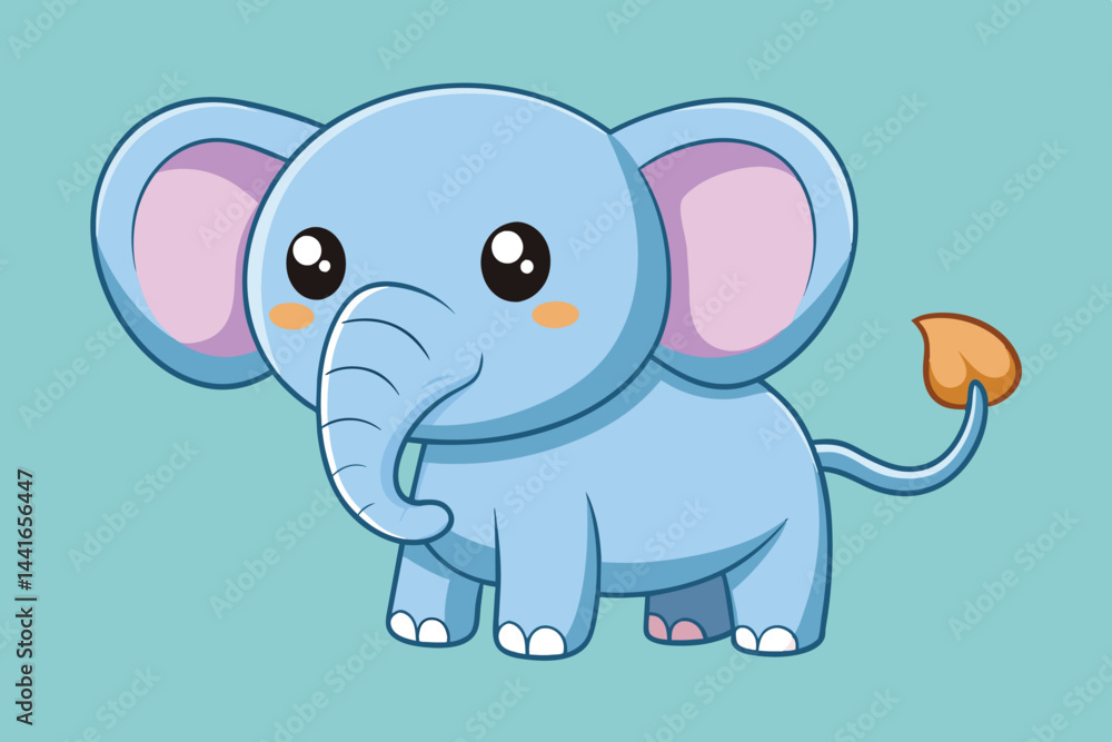 Obraz premium This adorable blue cartoon elephant features oversized ears and a cheerful expression, making it a delightful addition to children's artwork or playful designs.