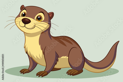 A charming cartoon otter sits contentedly, displaying a friendly expression with its small paws and vibrant fur, radiating joy and playfulness in a tranquil setting.
