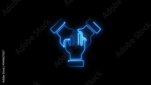 Neon hands collaborating concept for business solutions animated on black background