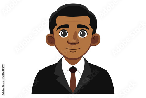 A young man with a cheerful expression is dressed in a black suit and tie, presenting a friendly and professional look ideal for business or formal settings.