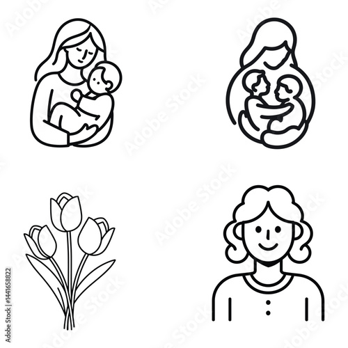 Motherhood and Family Icons, Love, Care, and Flowers