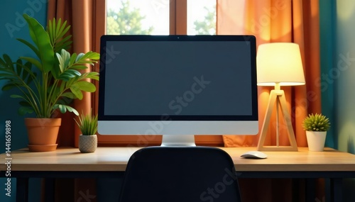 Wallpaper Mural Empty chair at desk facing computer screen, plant in background, alone, code Torontodigital.ca