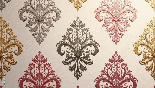 Intricate floral damask pattern in elegant muted tones, perfect for luxurious backgrounds , refined, sophisticated, detail