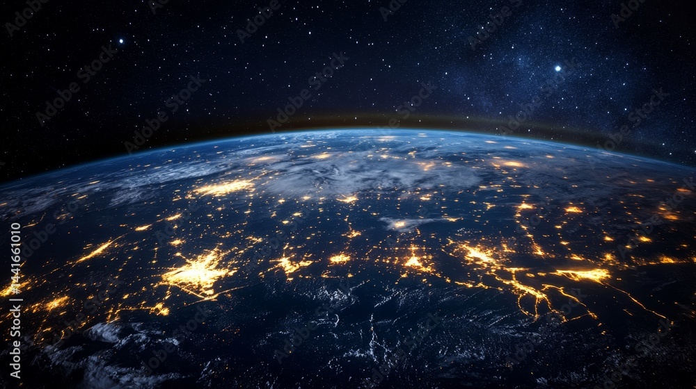 Obraz premium Global night view of earth illuminated by cities outer space perspective satellite image cosmic beauty astronomy concept