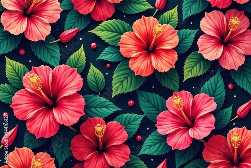 Wallpaper Mural Bold vibrant hibiscus & tropical blooms, endless repeat, blossom, design, textile Torontodigital.ca