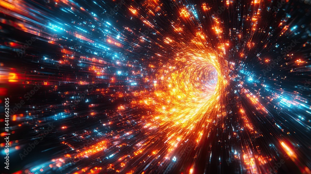Dynamic Flying Optical Fibers on Technology Background Dynamic Flying Optical Fibers on Technology Background