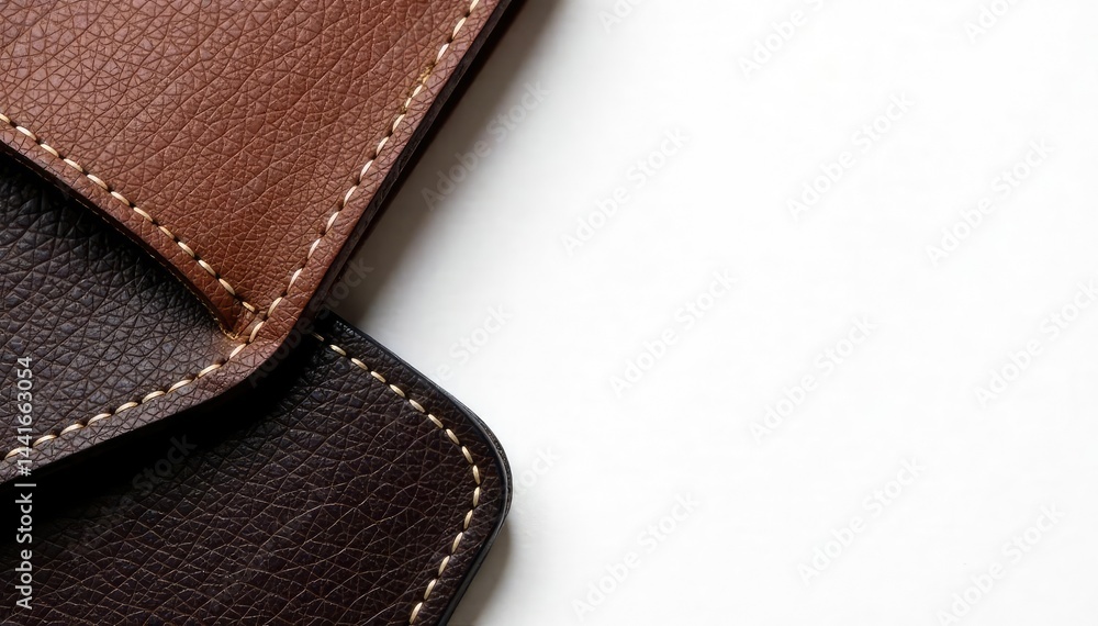 Leather flap, folded edge detail, crisp white backdrop , leather, handmade