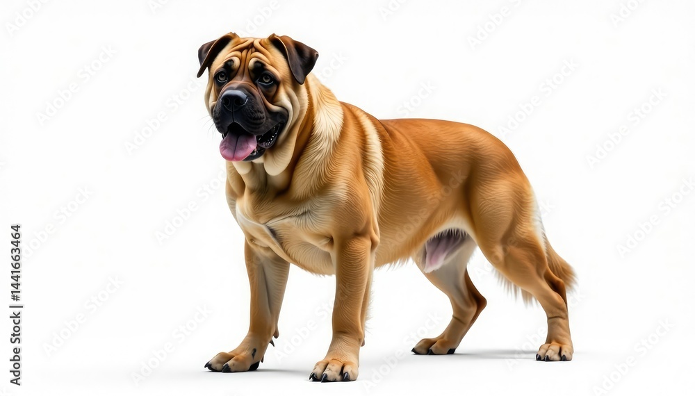 Majestic Mastiff, powerful stance, white background, pet photography, background