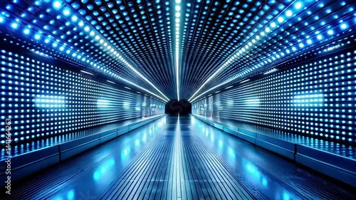 Futuristic 4K Stock Video of LED Tunnel Lights Display.