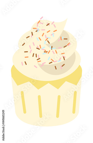 Cupcake with Whipped Cream and Colorful Sprinkles
