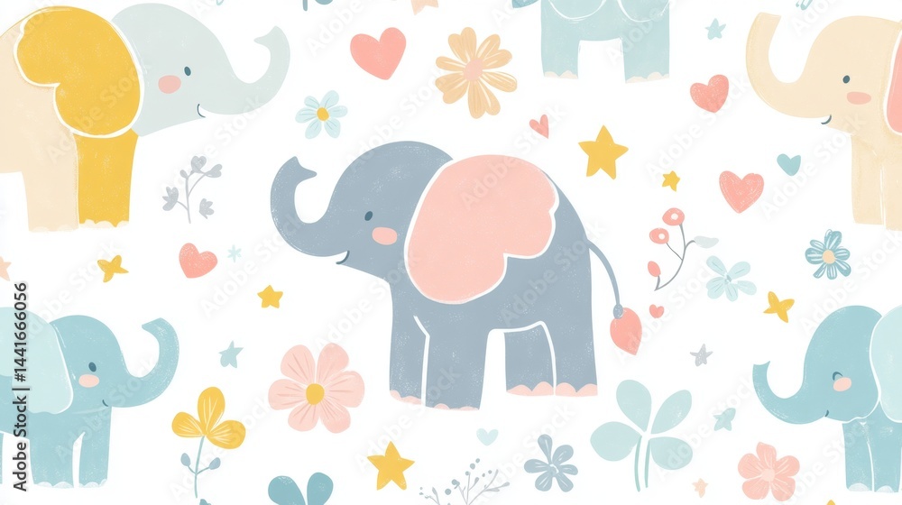 Fototapeta premium Charming elephant pattern design for children's room decor playful environment graphic art whimsical viewpoint