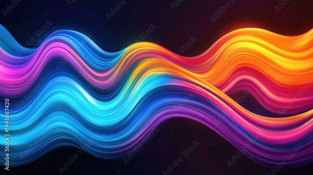 Vibrant abstract waves of colors in a dynamic, flowing pattern against a dark backdrop. Vibrant abstract waves of colors in a dynamic, flowing pattern against a dark backdrop.