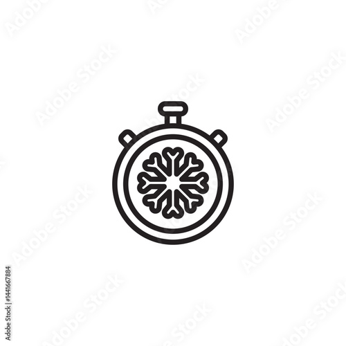 Stopwatch with a snowflake inside. Represents timed freezing, frost duration, or a countdown in cold conditions.