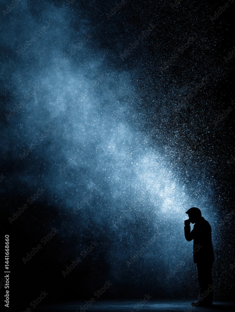 Coughing Silhouette Merging With Smoke Particles Creating a Deep Emotional Representation of Struggle and Vulnerability