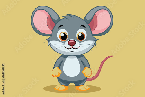 A cute cartoon mouse stands confidently with a big smile, showcasing its large ears and playful expression, perfect for engaging young audiences in stories or educational content.