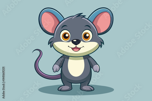 A charming cartoon mouse with oversized ears and cheerful expression stands upright against a soft pastel backdrop, ideal for kids' designs and educational materials.