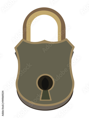 Vintage green lock with golden accents and keyhole isolated on white background