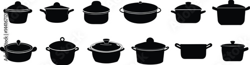 Pot icon silhouette, cooking pot black vector illustration.