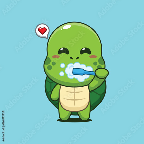 Cute tiger cartoon vector illustration brushing teeth