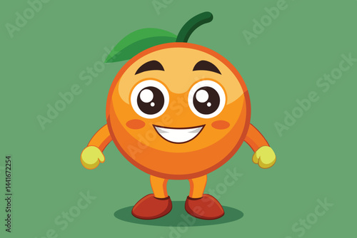 A vibrant orange character with exaggerated features and a smile stands happily on a solid green background, ready to delight viewers with its playful demeanor.