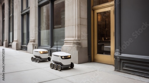 Autonomous delivery robots navigating urban streets for automated goods distribution