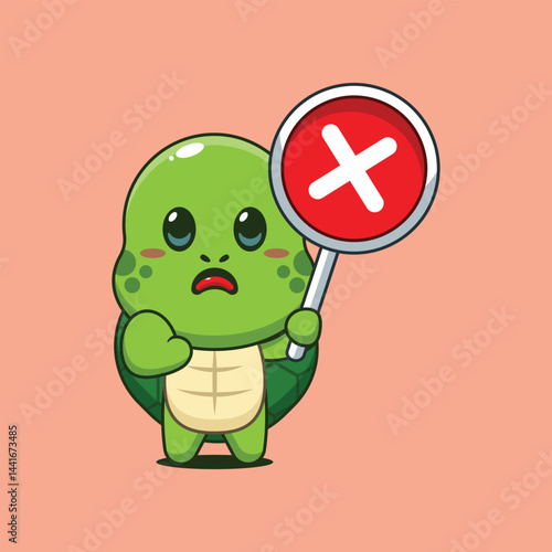 Cute turtle cartoon vector illustration with wrong sign
