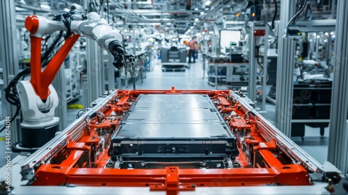 Automated robotics assembly line enhancements manufacturing facility industrial process high-tech environment close-up view innovation