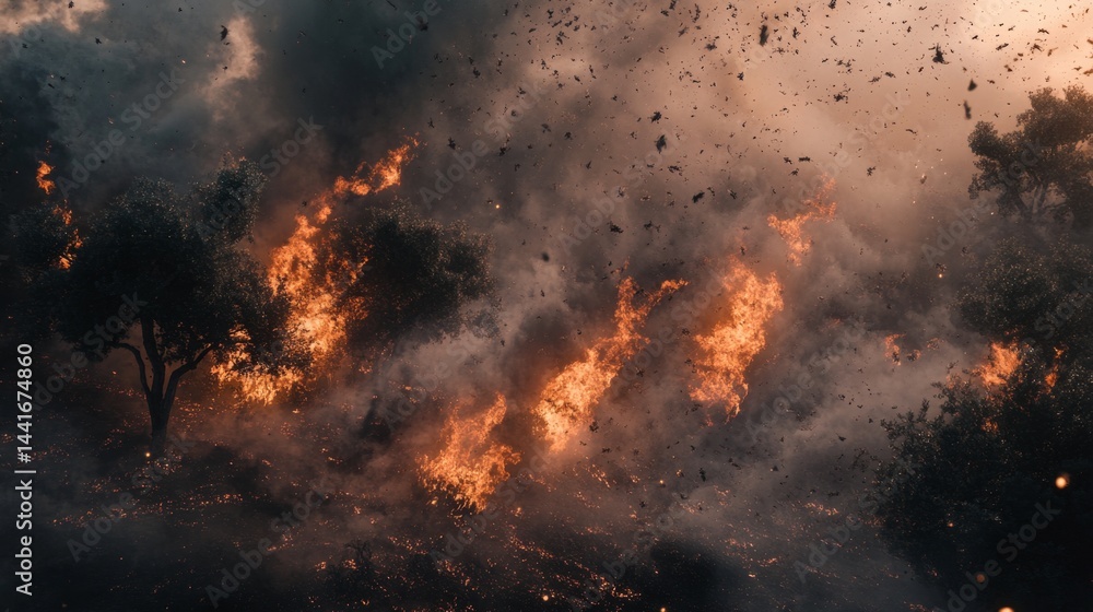 Destructive wildfire spreading through forest california nature scene chaotic environment aerial view climate crisis Destructive wildfire spreading through forest california nature scene chaotic environment aerial view climate crisis