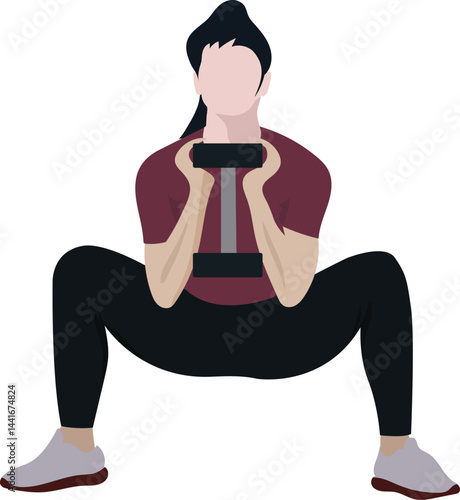A young woman exercising Goblet Squat vector illustration.