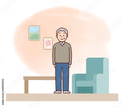 暖かい室内に居る高齢男性