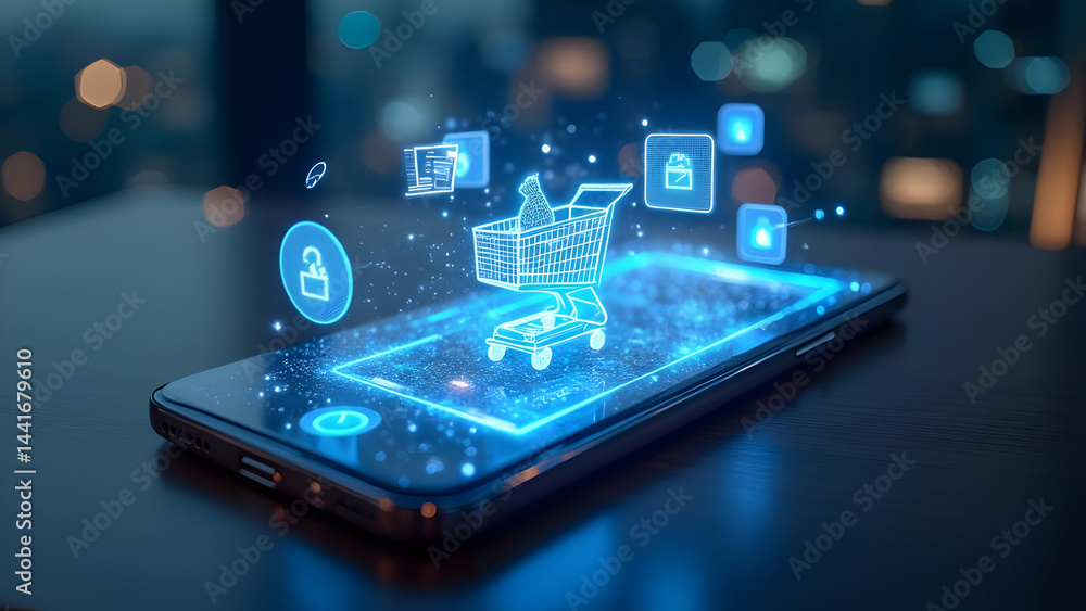 Futuristic Mobile Phone with Digital Payment and Online Shopping Technology Variation 14 Futuristic Mobile Phone with Digital Payment and Online Shopping Technology Variation 14