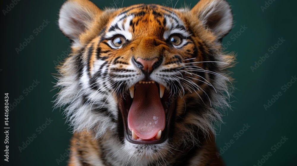 Fototapeta premium Intense Portrait of a Majestic Tiger Showing its Teeth in Raw Expression